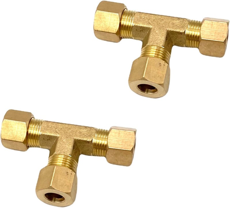 Bumugufu 2 Pcs Brass Compression Union Tee Tube Fittings, 5/16" x 5/16" x 5/16" Compression Tee for Gas Line, Oil Pressure Gauges and Air Compressor - Image 3